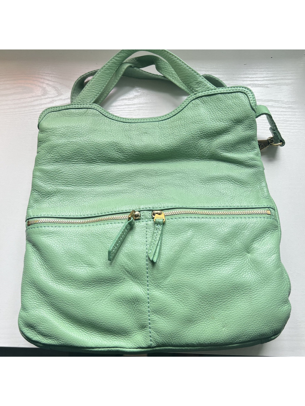 Fossil Erin Tote Winter Green Pebbled Leather Shoulder Bag Tags Dust Bag NWOT